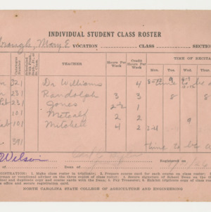 Mary E. Yarbrough's individual student class roster, January 21, 1926