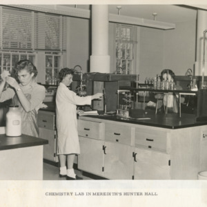 Working in chemistry lab in Meredith College's Hunter Hall