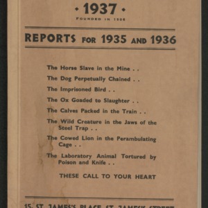 Animal Defence and Anti-Vivisection Society Reports for 1935 and 1936