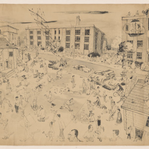 Cartoon depiction of N.C. State campus by Pete Jacobsen and George Colvin