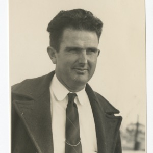 Superintendent E. F. Fulton on construction site of Dorton Arena, 1951-1952
