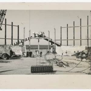 Interior view of arch arch during the construction of Dorton Arena