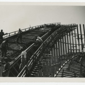 Dorton Arena's steel latticework during its construction