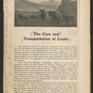 The care and transportation of cattle