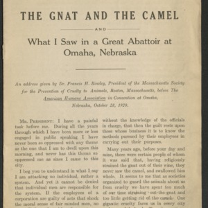 The gnat and the camel and what I saw in a great abattoir at Omaha, Nebraska
