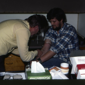 Taking blood samples, Iceland, 1980