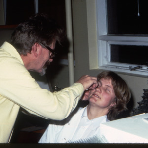Giving eye smear, Iceland, 1980