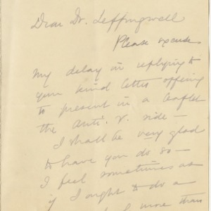 Correspondence to Dr. Albert Leffingwell, April 1, 1897