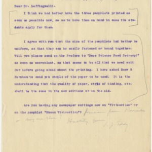 Correspondence to Dr. Albert Leffingwell, December 18, 1899