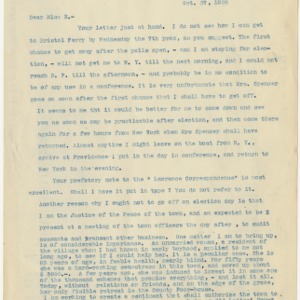 Correspondence to Miss Sarah J. Eddy, October 27, 1900