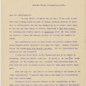 Correspondence to Dr. Albert Leffingwell, April 21, 1902
