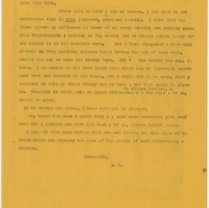 Correspondence to Miss Sarah J. Eddy, August 26, 1903