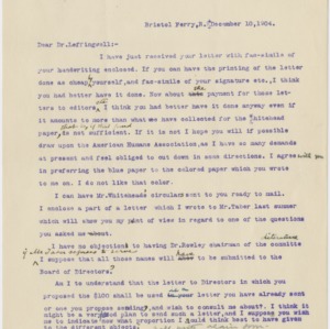 Correspondence to Dr. Albert Leffingwell, December 10, 1904