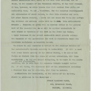 Correspondence on American Humane Association funds and membership, circa 1895-1905