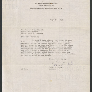 Letter from John T. Tate to Raimond Struble, 1947 July 23