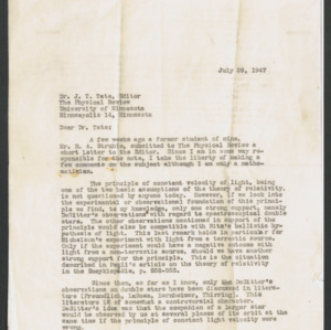 Letter from Karl Menger to John T. Tate, 1947 July 29