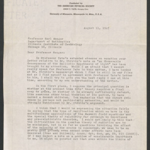 Letter from E.L. Hill to Karl Menger, 1947 Aug. 11