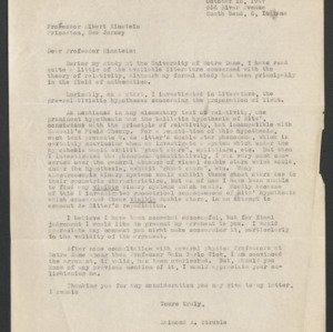 Letter from Raimond Struble to Albert Einstein, 1947 Oct. 15