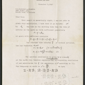 Letter from Albert Einstein to Raimond Struble, 1947 Nov. 5