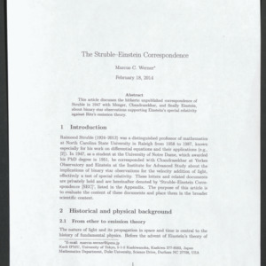 The Struble-Einstein Correspondence, by Marcus C. Werner, 2014 Feb. 18