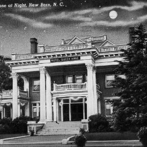 Exterior front, from postcard, J.B. Blades House (Hotel Queen Anne)