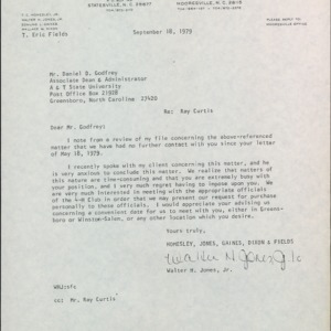 Letter from Walter J. Jones to Daniel D. Godfrey Regarding 4-H Club