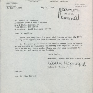 Letter from Walter J. Jones to Daniel D. Godfrey