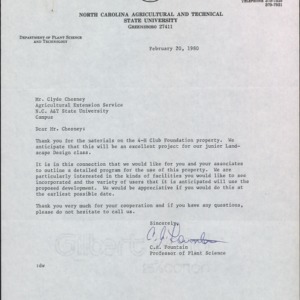 Letter from C.A. Fountain to Clyde Chesney Re: 4-H Club Foundation Property