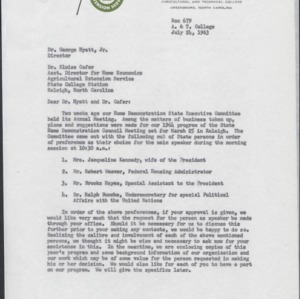 Letter from Minnie Miller Brown to Dr. George Hyatt, Jr. and Dr. Eloise Cofer Re: Home Demonstration State Executive Commitee Annual Meeting