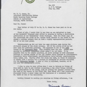 Letter from Minnie Miller Brown to W. H. Sears, Jr. Re: Pictures of Extension Work