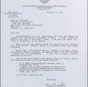 Letter from Daniel D. Godfrey to Jim Oblinger