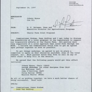 Memorandum from D.F. Bateman to Johnny Wynne to Jon Ort Re: Cherry Farm Joint Proposal