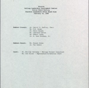 Minutes Kellogg Leadership Development Seminar Policy Board Meeting, February 10, 1988