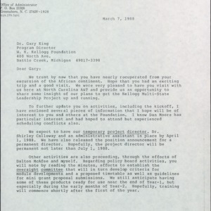 Letter from Daniel D. Godfrey to Gary King Re: Update