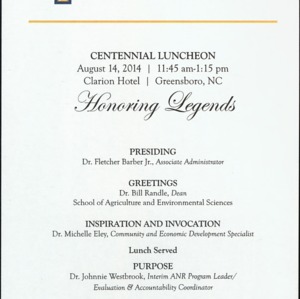 North Carolina Agricultural and Technical State University Centennial Luncheon Honoring Legends