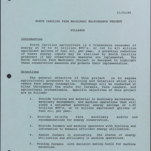 North Carolina Farm Machinery Maintenance Project Syllabus
