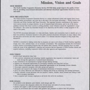 North Carolina Cooperative Extension Service Mission, Vision and Goals