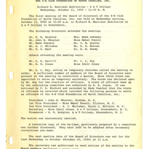 Minutes of the Meeting of the Board of Directors of The 4-H Club Foundation of North Carolina, Inc., 1950 - 1956