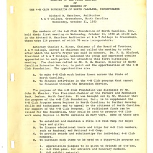 Minutes of the Annual Membership Meetings of the 4-H Club Foundation of North Carolina, Inc, 1950 - 1966