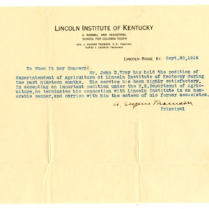Letter of support for John D. Wray and Treasury reports and correspondence concerning North Carolina Negro Farmers' Congress