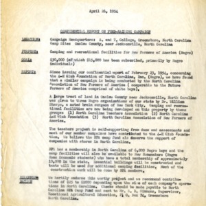 Confidential Report of Fund Raising Campaign, Apr. 26, 1954