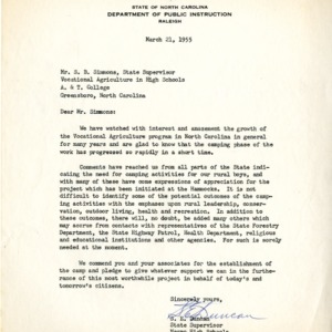 Letter to S. B. Simmons from S. E. Duncan, March 21, 1955