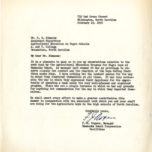 Letter to S. B. Simmons from F. J. Rogers, Feb. 23, 1955