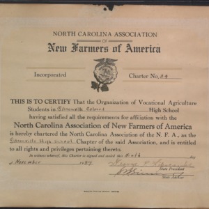 North Carolina Association of New Farmers of America Charter for the Gibsonville Colored High School