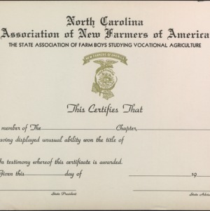 New Farmers of America Certificate [blank]