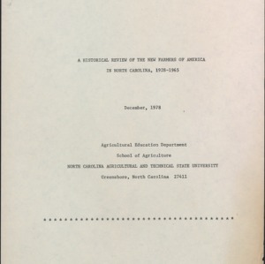 A Historical Review of the New Farmers of America in North Carolina, 1938-1965