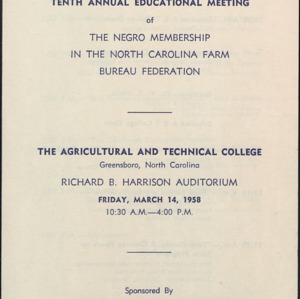 Program of the Tenth Annual Educational Meeting of the Negro Membership in the North Carolina Farm Bureau Federation