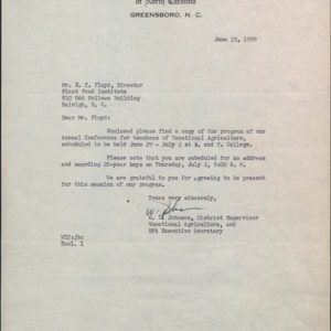 Letter from W.T. Johnson to E.Y. Floyd Regarding Annual Conference Program