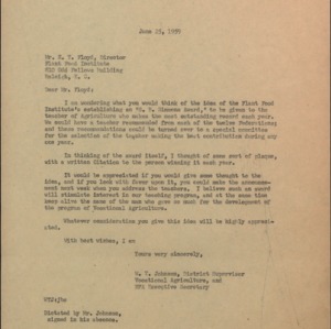 Letter from W.T. Johnson to E.Y. Floyd Regarding a Reward