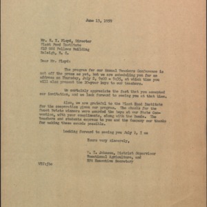Letter from W.T. Johnson to E.Y. Floyd Regarding the Annual Teachers Conference